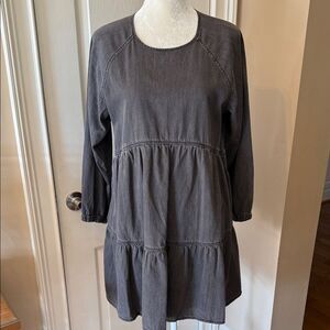 Madewell Tiered Babydoll Tunic Dress Charcoal Gray Long Sleeve Pockets Size M